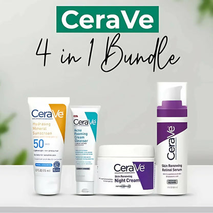 Cerave 4 In 1 Skincare Kit Night Cream, Sunblock, Cleanser & Serum, for Radiant Skin