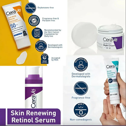 Cerave 4 In 1 Skincare Kit Night Cream, Sunblock, Cleanser & Serum, for Radiant Skin